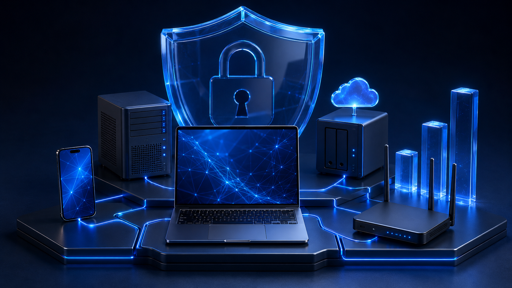 Secure business IT infrastructure with cybersecurity, cloud services, servers, network connectivity and managed technology solutions