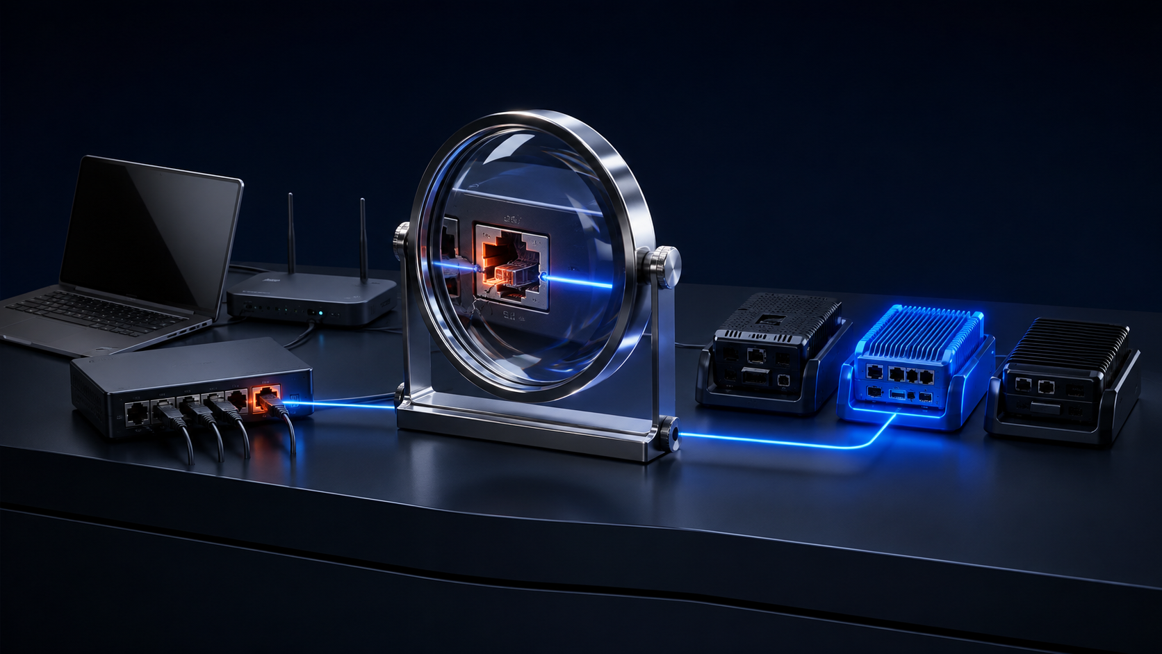 Business network infrastructure with routers, switches and secure connectivity for managed IT and network security services