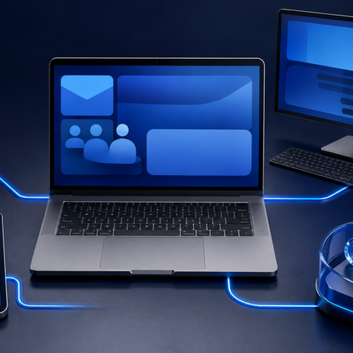 Microsoft 365 business productivity solutions with email, collaboration, cloud storage and connected workplace devices