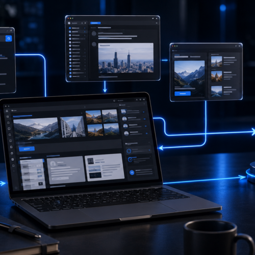 responsive-business-website-digital-growth Responsive business website and digital platform connected across desktop and mobile devices with growth analytics